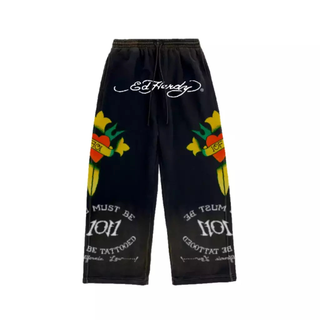 Exclusivist 1of1 x Ed Hardy - Calça de Moletom 'Love Is a Gamble' Preto